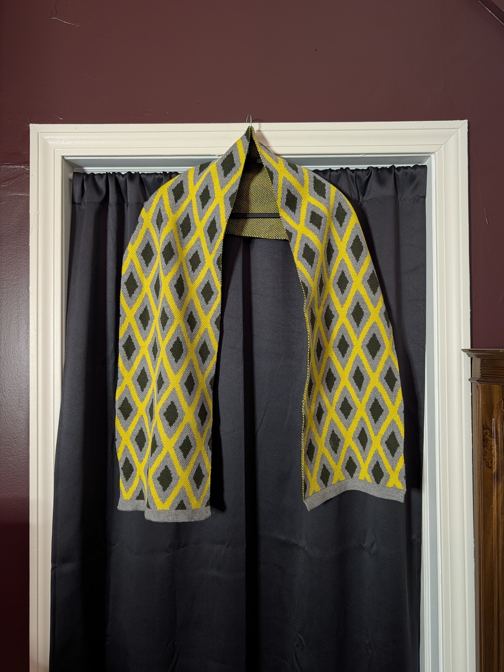 STADLER-KAHN Alex Stadler Geometric Diamond Argyle Yellow Gray Knit Scarf MiUSA